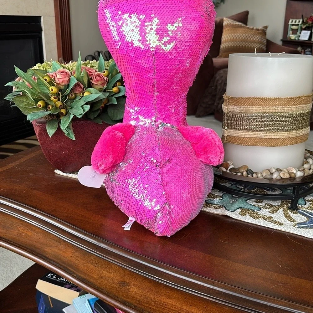 Brand New Ty Flippables Pinky the Flamingo Reversible Sequins Large 18